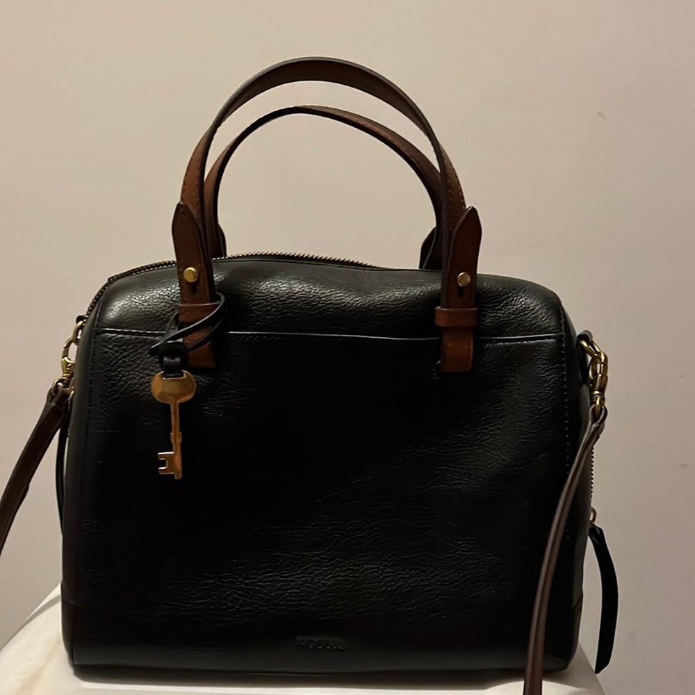 Fossil Black and Brown Rachel Satchel